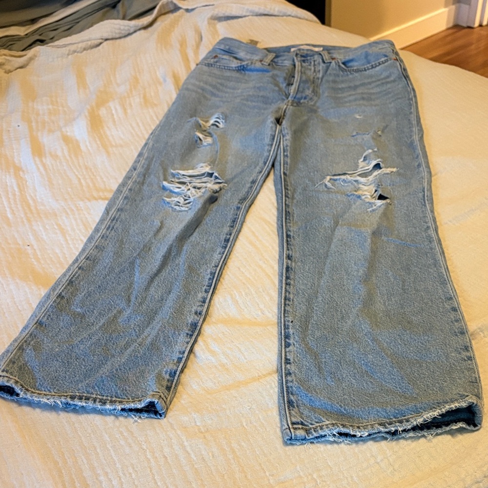 Levi's Light Blue Distressed Straight Leg Jeans